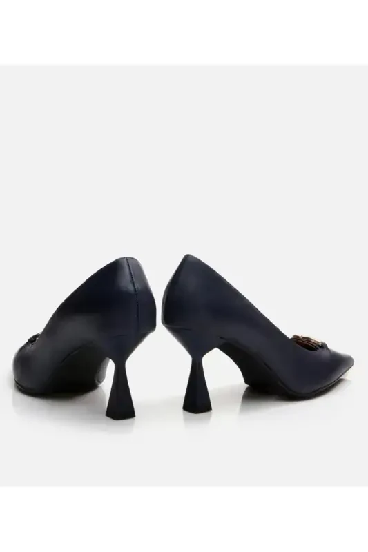 Genuine Leather Navy Blue Women's Stiletto - 5