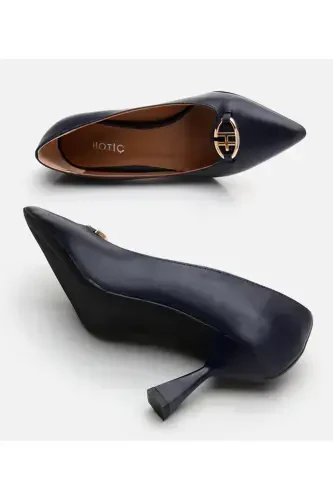 Genuine Leather Navy Blue Women's Stiletto - 6