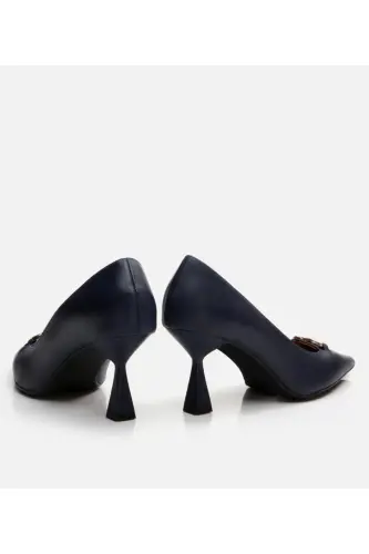 Genuine Leather Navy Blue Women's Stiletto - 5