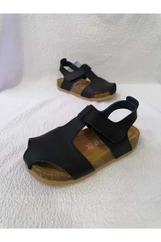 GENUINE LEATHER ORTHOPEDIC CORK SOLE CLOSED-TOE SANDALS - NAVY BLUE - ÖZGÜR KIDS (1)