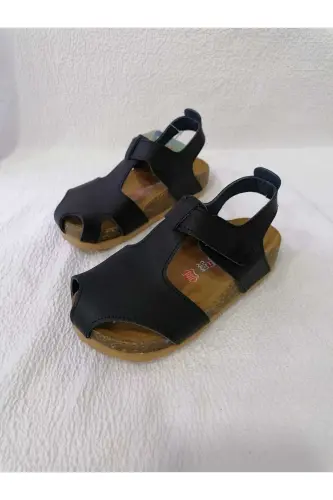 GENUINE LEATHER ORTHOPEDIC CORK SOLE CLOSED-TOE SANDALS - NAVY BLUE - 3
