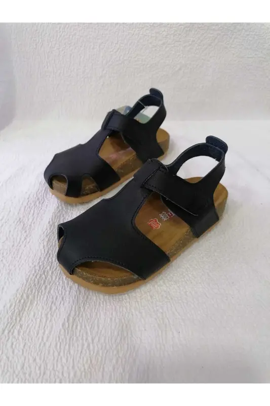 GENUINE LEATHER ORTHOPEDIC CORK SOLE CLOSED-TOE SANDALS - NAVY BLUE - 3