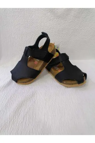 GENUINE LEATHER ORTHOPEDIC CORK SOLE CLOSED-TOE SANDALS - NAVY BLUE - 5