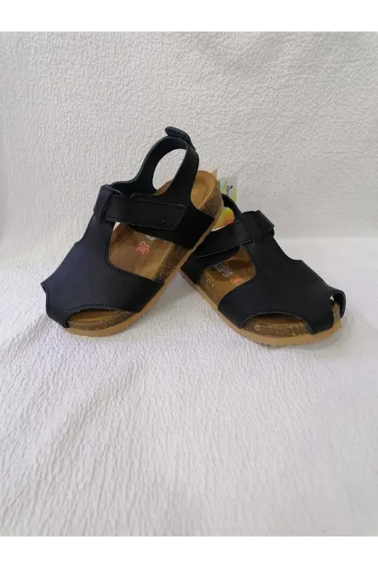 GENUINE LEATHER ORTHOPEDIC CORK SOLE CLOSED-TOE SANDALS - NAVY BLUE - 5