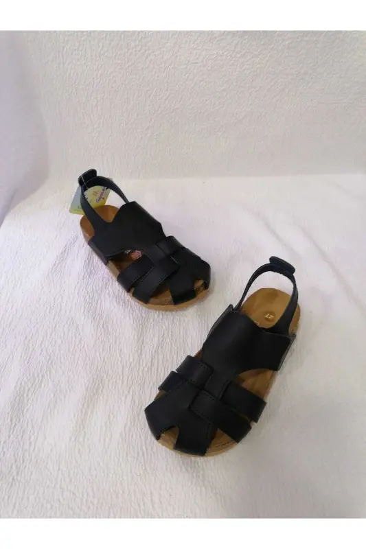 GENUINE LEATHER ORTHOPEDIC CORK SOLE CLOSED-TOE SANDALS - NAVY BLUE - 6