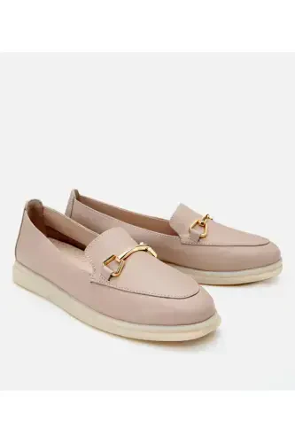 Genuine Leather Powder Women's Buckle Loafer - HOTIÇ (1)