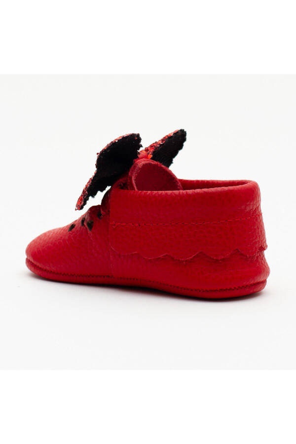 Genuine Leather Red Bow Slipper Moccasin Baby Girl Shoes - 4