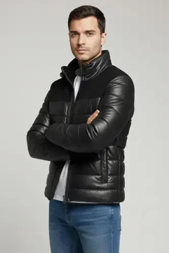 Genuine leather, short, lapel collar men's coat. - DERIDERIM (1)