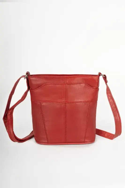 Genuine Leather Shoulder Bag Crossbody Messenger Multi Pocket Handbag Adjustable Strap Handle 22*20 Height*Width-red - 4