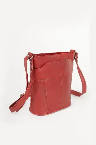 Genuine Leather Shoulder Bag Crossbody Messenger Multi Pocket Handbag Adjustable Strap Handle 22*20 Height*Width-red - 5