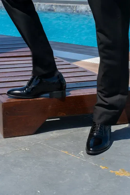 Genuine Leather Special Collection Patent Classic Wedding Shoes with Hidden Heel Design that Lengthens 7/ 9 Cm - 2