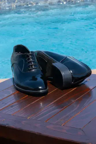 Genuine Leather Special Collection Patent Classic Wedding Shoes with Hidden Heel Design that Lengthens 7/ 9 Cm - 4