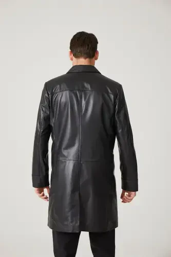 Genuine leather trench coat, black, with Tarkan buttons and lining. - 2
