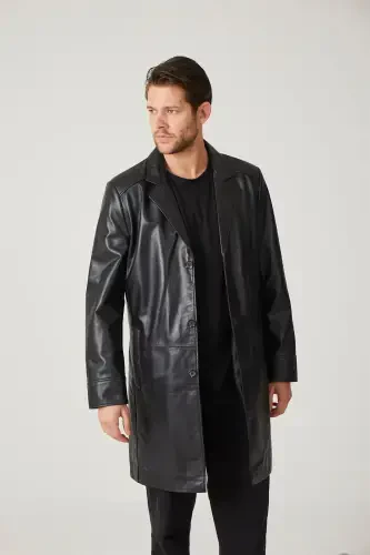 Genuine leather trench coat, black, with Tarkan buttons and lining. - 3