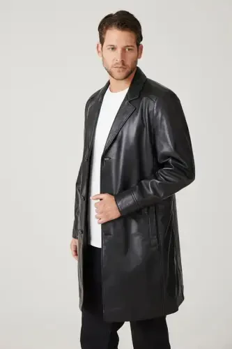 Genuine leather trench coat, black, with Tarkan buttons and lining. - 4