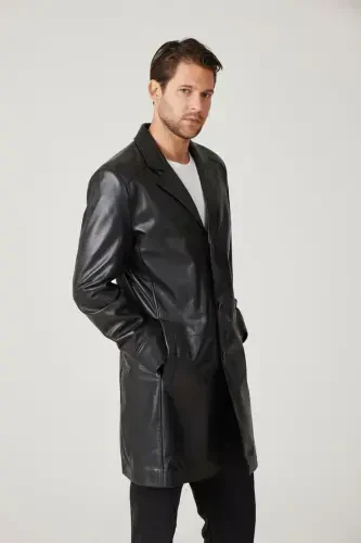 Genuine leather trench coat, black, with Tarkan buttons and lining. - 5
