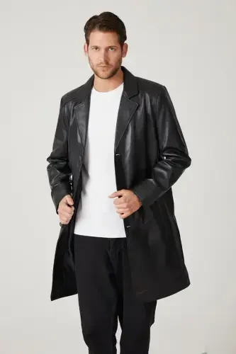 Genuine leather trench coat, black, with Tarkan buttons and lining. - 6