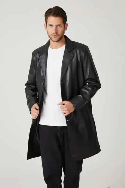 Genuine leather trench coat, black, with Tarkan buttons and lining. - 6