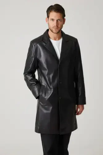 Genuine leather trench coat, black, with Tarkan buttons and lining. - 7