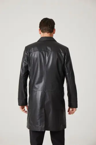 Genuine leather trench coat, black, with Tarkan buttons and lining. - DERIDERIM (1)