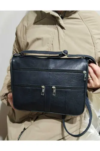 Genuine Leather Women's Bag-NAVY - 3