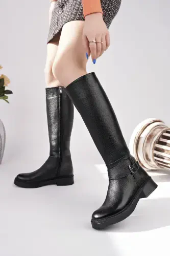 Genuine leather women's everyday long boots - 1