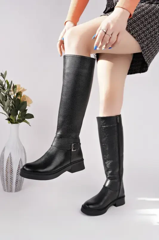 Genuine leather women's everyday long boots - 2