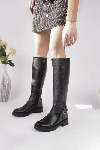 Genuine leather women's everyday long boots - 4