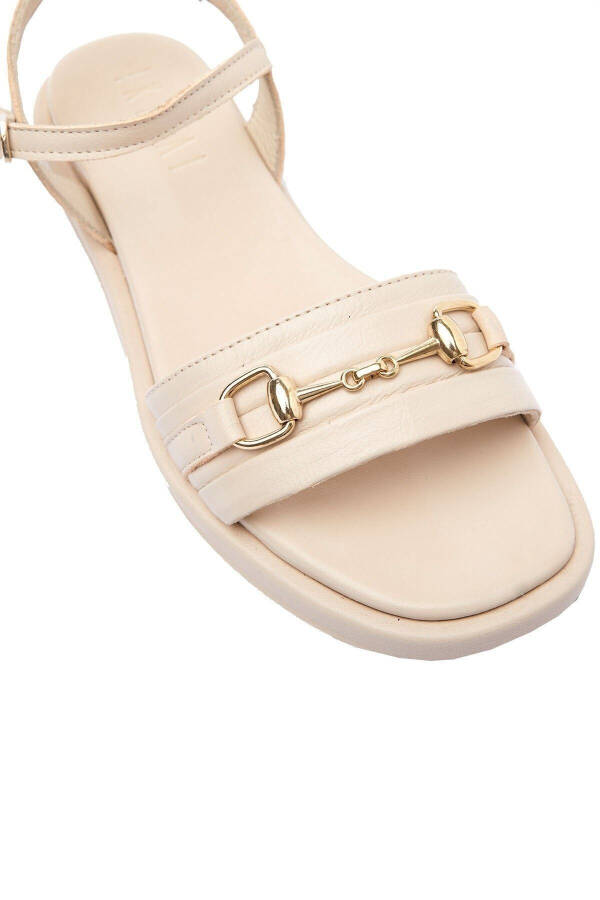 Genuine leather women's sandals, off-white, metal buckle detail, soft sole, ankle strap. - 4