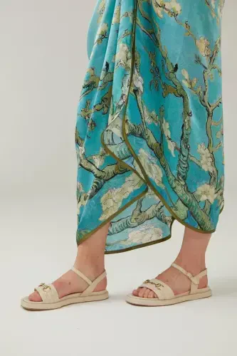 Genuine leather women's sandals, off-white, metal buckle detail, soft sole, ankle strap. - 7