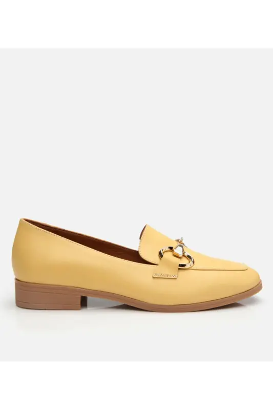 Genuine Leather Yellow Women's Buckle Loafer - Hotiç