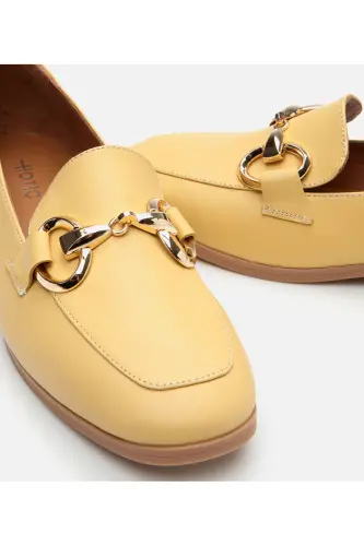Genuine Leather Yellow Women's Buckle Loafer - 4