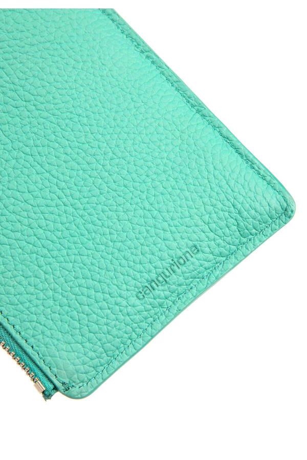 Genuine leather, zippered, green gold chain strap, phone and card slot women's wallet bag. - 6