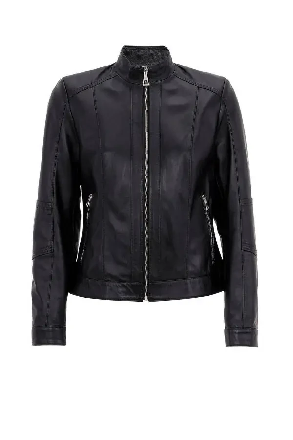 Genuine leather, zippered, lined, short women's jacket. - 6