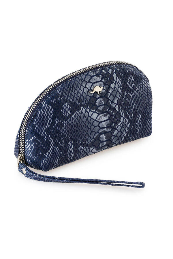 Genuine leather, zippered, mirrored, printed clutch bag. - 1