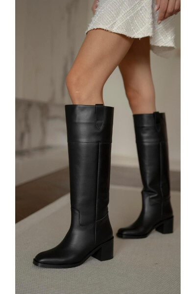 Genuine leather Zircon black boots. - 1