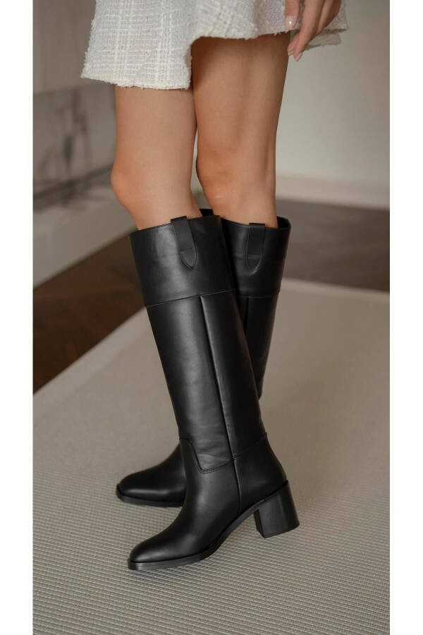 Genuine leather Zircon black boots. - 4