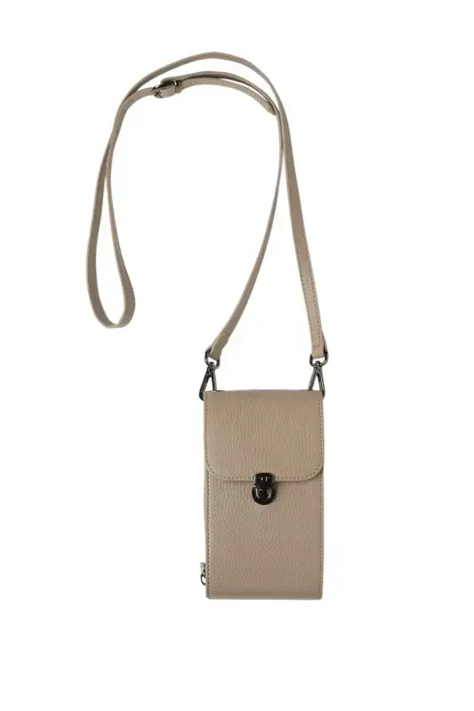 Genuine mink leather crossbody phone bag with card holder and zippered women's bag. - 2