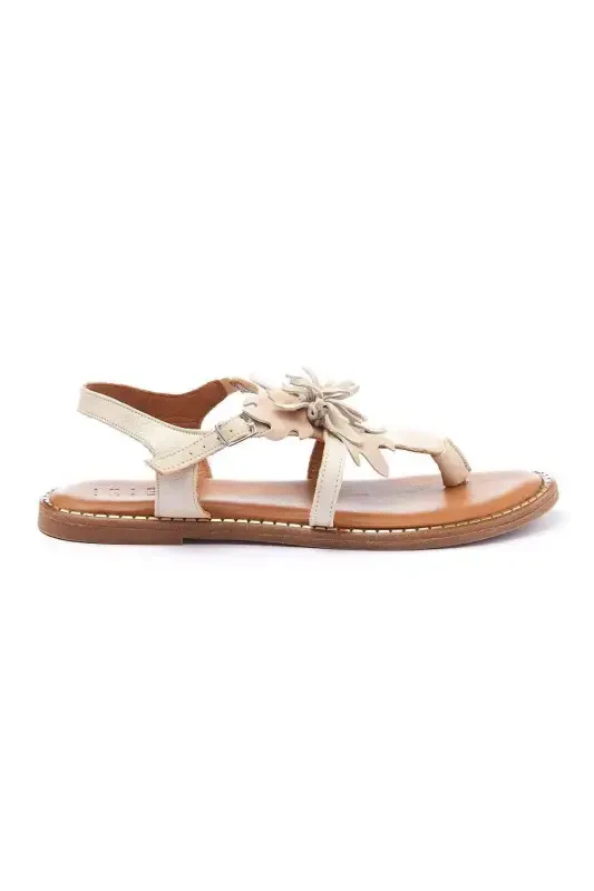 Genuine suede, floral, thong, coffee leather, ankle strap women's sandal. - 4
