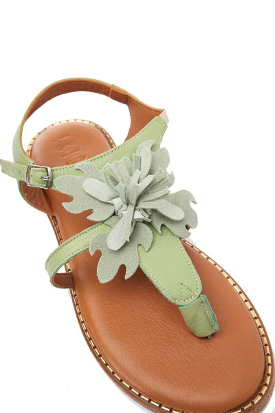 Genuine suede, floral toe, coffee leather, ankle strap women's sandal. - 4