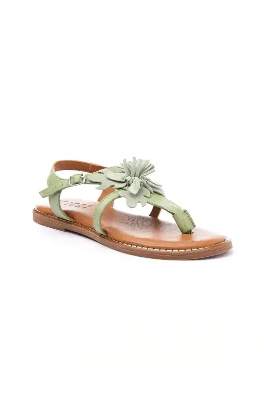 Genuine suede, floral toe, coffee leather, ankle strap women's sandal. - 3