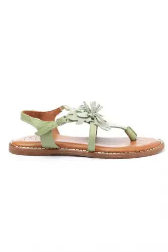 Genuine suede, floral toe, coffee leather, ankle strap women's sandal. - 4
