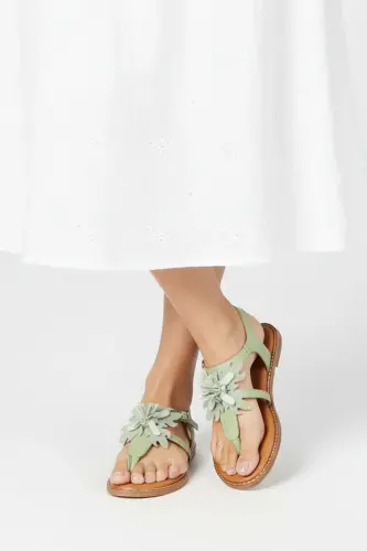 Genuine suede, floral toe, coffee leather, ankle strap women's sandal. - 6