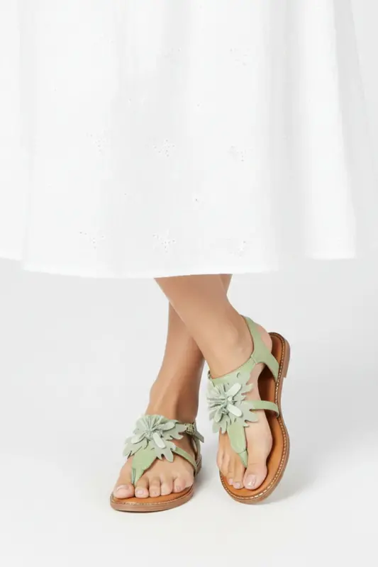 Genuine suede, floral toe, coffee leather, ankle strap women's sandal. - 6