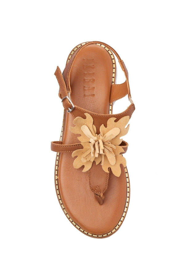 Genuine suede, flower-shaped toe post, coffee genuine leather ankle strap women's sandal. - 3