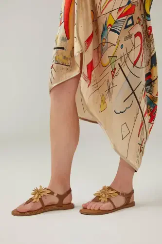 Genuine suede, flower-shaped toe post, coffee genuine leather ankle strap women's sandal. - 7