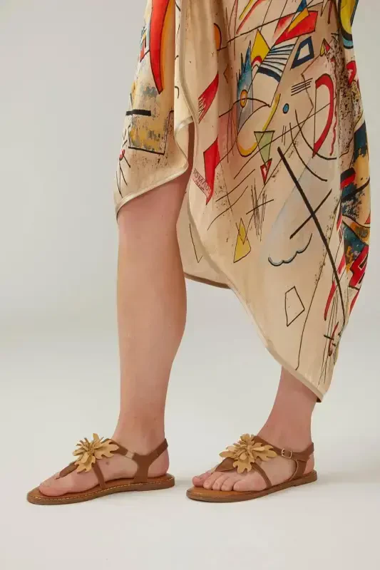 Genuine suede, flower-shaped toe post, coffee genuine leather ankle strap women's sandal. - 7