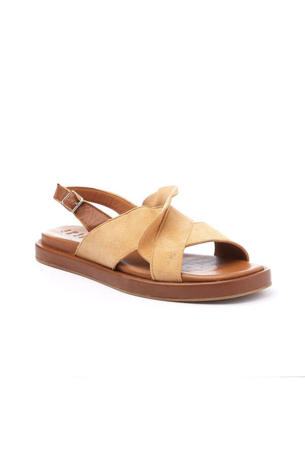 Genuine suede sole, brown, soft genuine leather women's summer sandals. - 1