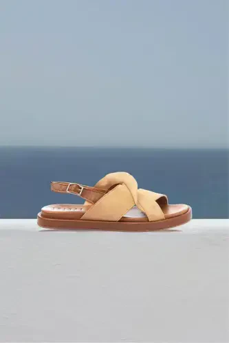 Genuine suede sole, brown, soft genuine leather women's summer sandals. - DERIDERIM (1)