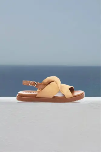 Genuine suede sole, brown, soft genuine leather women's summer sandals. 